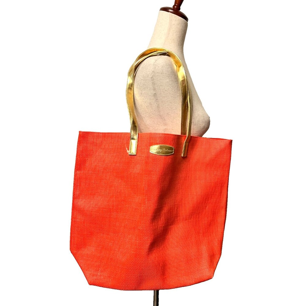 NEW Tommy Bahama Straw Tote Bag Purse Beach Shoulder Travel Orange Gold